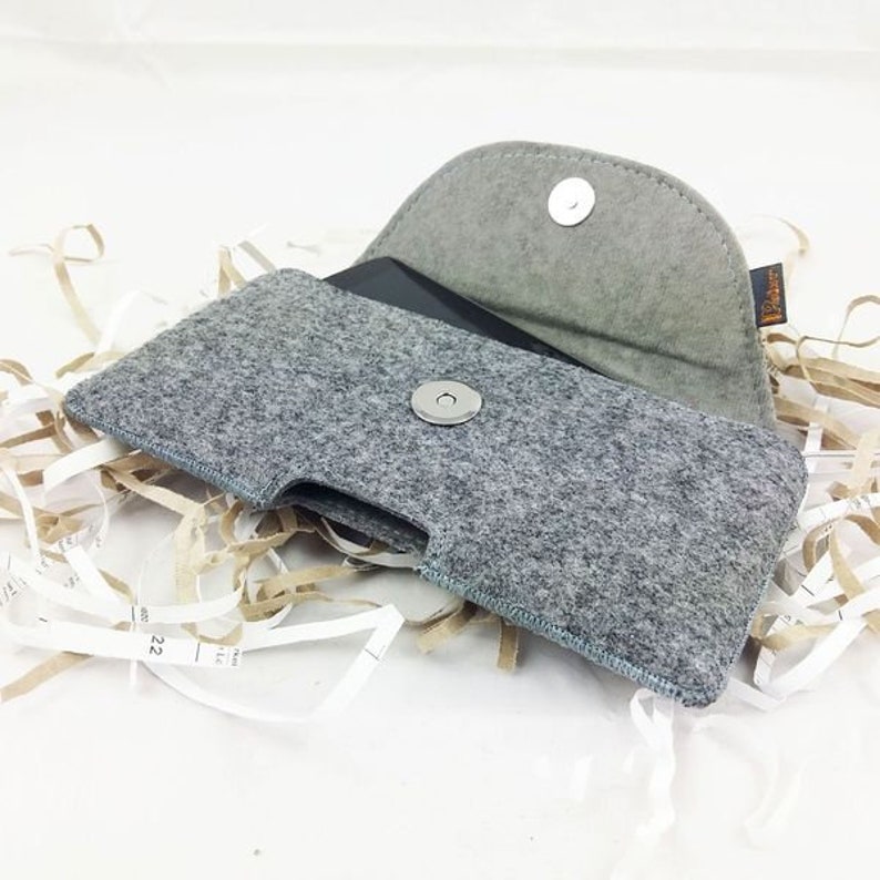 5.0-6.4 horizontal outer pocket bag cover case made of felt for mobile phone grey image 3