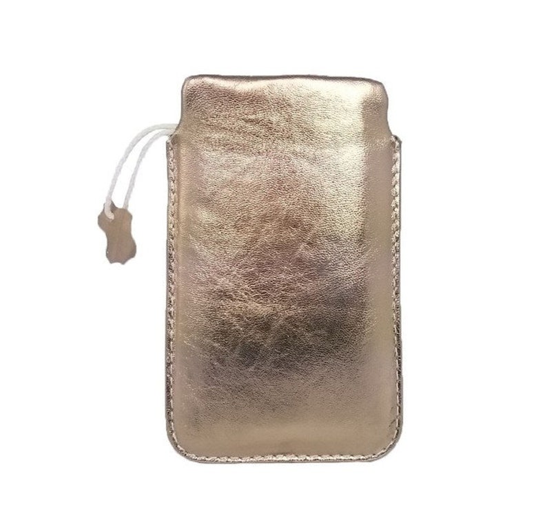 6.4 genuine leather case made of leather sleeve pocket protective case for smartphone, gold image 2