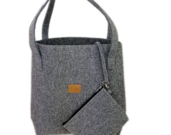 Shopper Women's Bag Handbag Shopping Bag Felt Vegan Handle Bag Felt Bag with Purse Wallet Ladies Grey