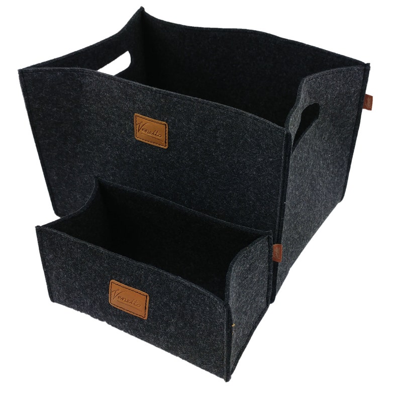 Set of 2 box felt box storage box softbox storage basket for Ikea shelf, trunk, basement shelf, shelf basket, black image 1