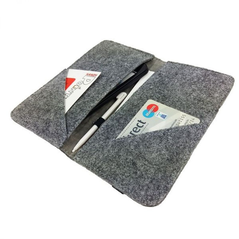 5.2-6.4 Bookstyle portefeuille sac case sleeve for mobile rabattable poche rabats couverture housse de protection du feutre, gris image 1