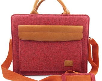 Businesstasche Tasche Damen-Tasche Umhängetasche Aktentasche für MacBook Laptop-Tasche Notebook Filztasche Filz udn Leder rot