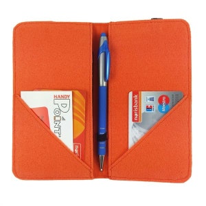 5.2-6.4 bookstyle wallet pouch case case made of felt cover for smartphone orange image 1