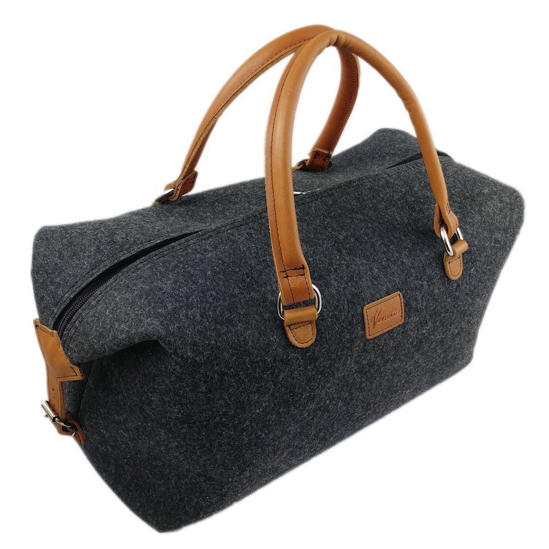 Venetto Hand luggage bag business bag weekender bag travel bag made of felt and leather felt bag brown black image 1