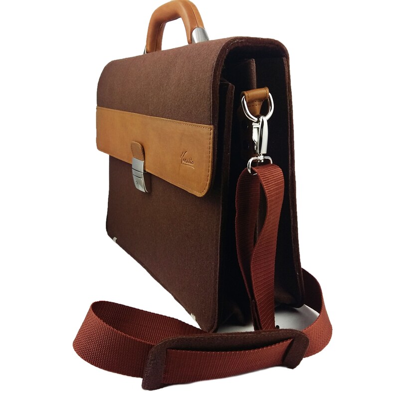 For 13 inch MacBook Pro, air 13 laptop Briefcase Men Bag Office bag Brown image 3