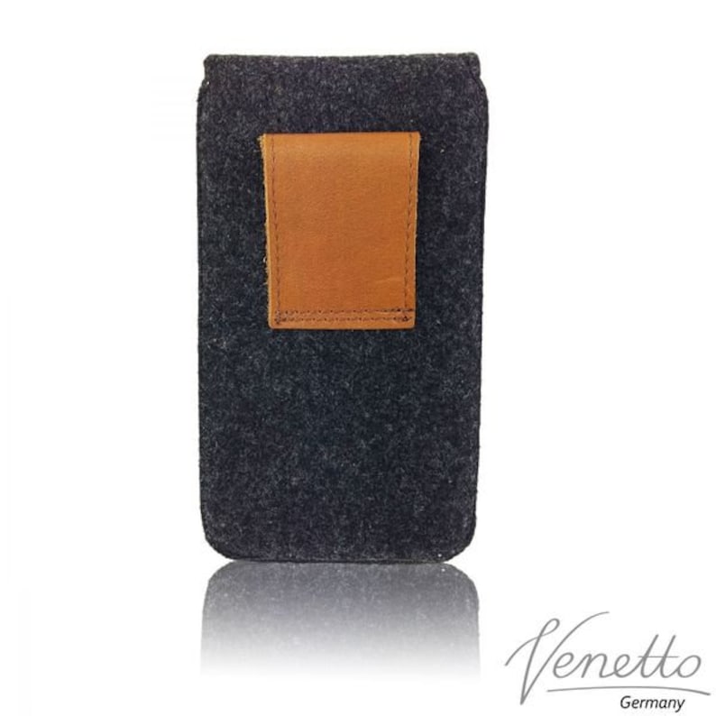5-6.4 verticale belt tas riem tas bag van vilt cover case for cell phone zwart afbeelding 2