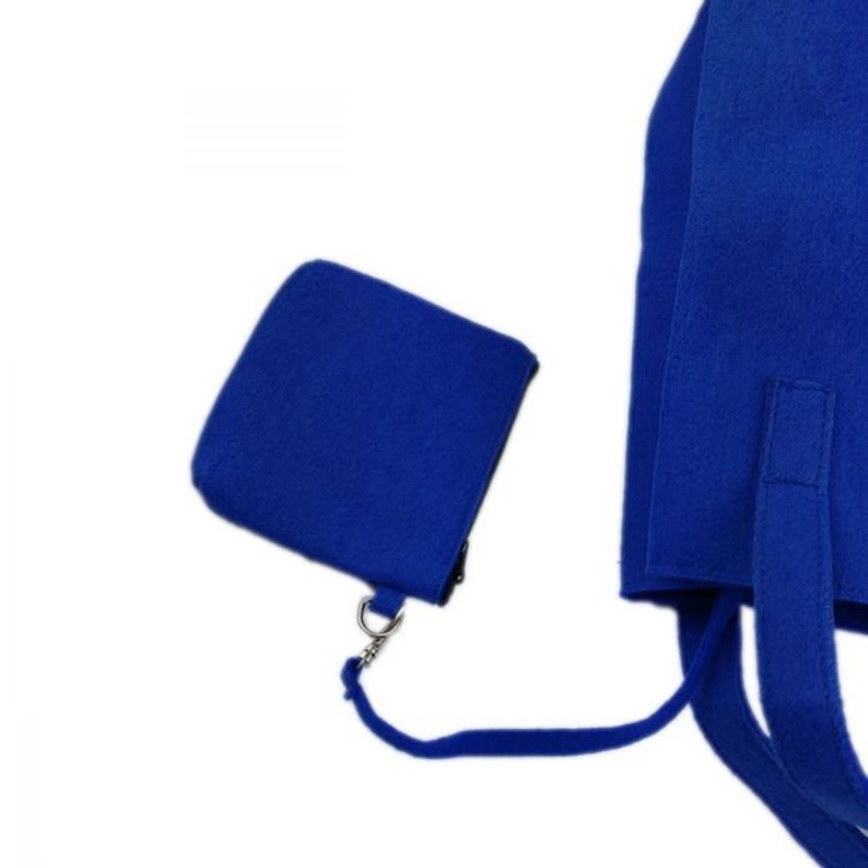 Shopper Damentasche Handtasche Einkaufstasche Henkeltasche Filztasche Tasche vegan mit intergrierter Geldtasche, Börse blau Bild 2