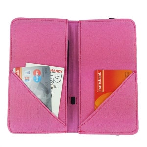 5.2-6.4 bookstyle wallet case pouch cover case for smartphone folding bag made of felt, pink image 3