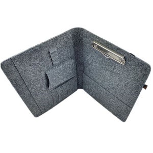 DIN A5 organizer cover with retaining clip bag sleeve from felt cover for ebook reader tablet smartphone pens cards, grey image 3