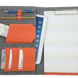 DIN A4 organizer cover with bracket pocket for tablet ebook smartphone, grey Orange image 2