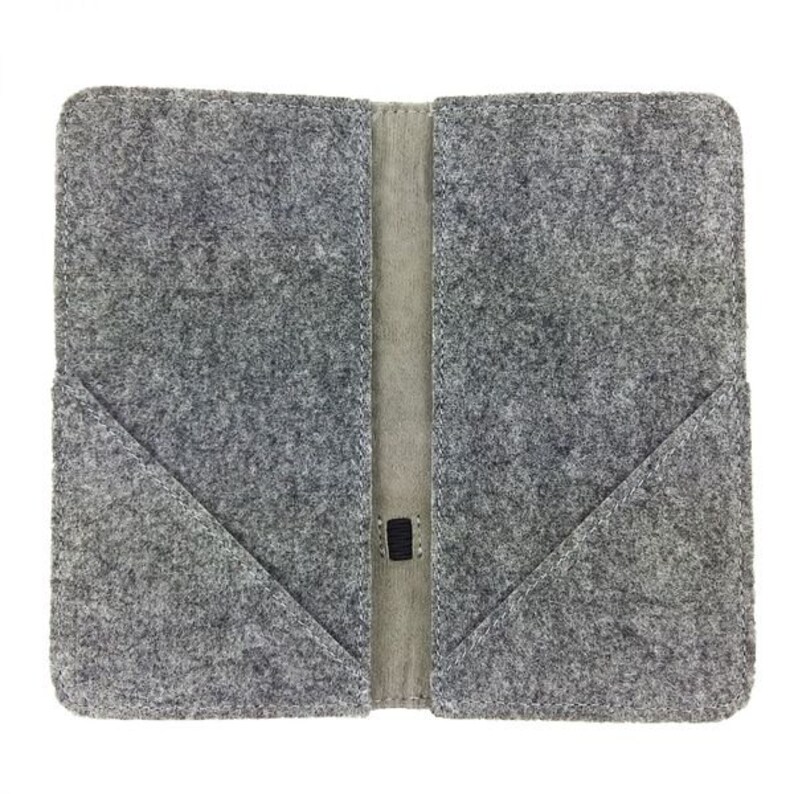 5.2-6.4 Bookstyle wallet case bag cover for mobile phone folding case cover, Grey, felt image 3