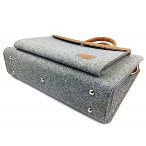 Business bag handbag women's bag grey felt bag briefcase office bag leather bag felt 13 inch laptop shoulder bag ladies image 6