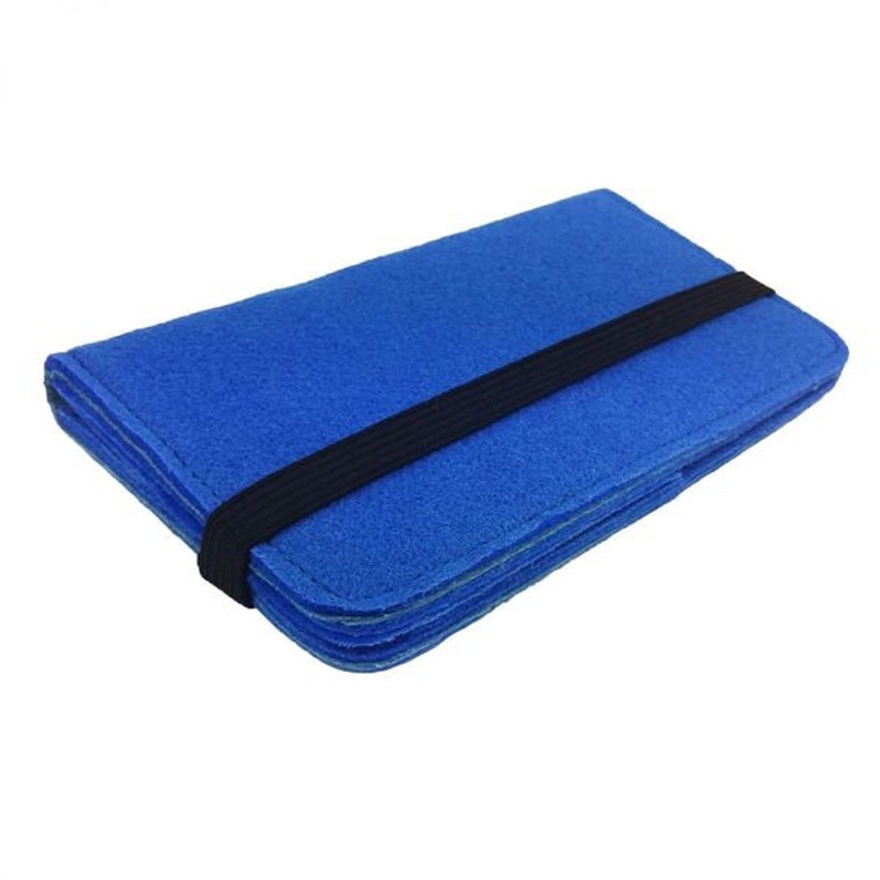 5.2 6.4 Bookstyle wallet case Buchhülle Schutzhülle Tasche Hülle Etui aus Filz für Smartphone, blau Bild 4
