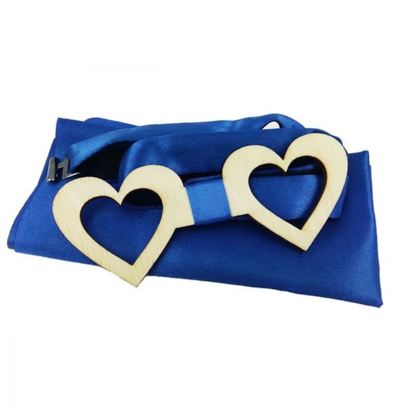 Wooden Bow fly Bow fly love heart motif, blue image 1