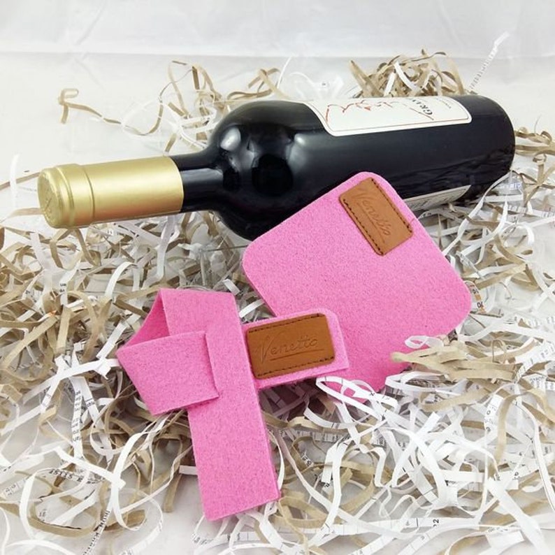 Wine cuff Tropfstopper wine collar scarf drip catcher with coaster wine collar made of felt pink image 2