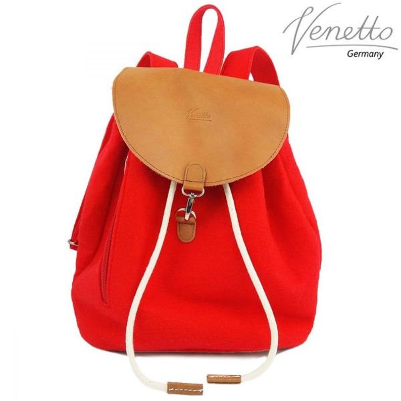 Felt backpack bag backpack made of felt and leather elements very light backpack unisex felt bag red image 1