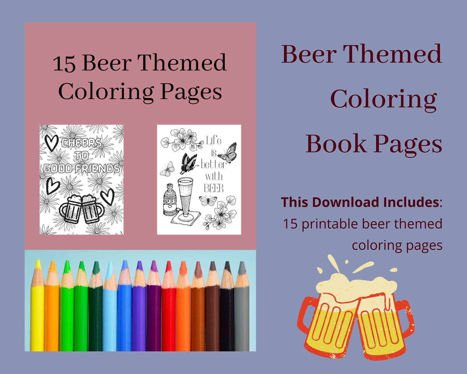 Beer Lovers Beer Coloring Book Pages Printable Instant Download PDF ...