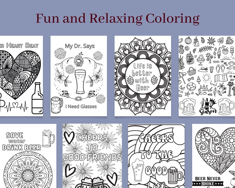 Beer Lovers Beer Coloring Book Pages Printable Instant Download PDF ...