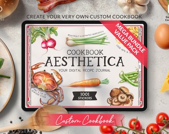 Cookbook Aesthetica Bundle - Cyfrowy dziennik przepisów | 1001 CYFROWYCH NAKLEJEK | Cyfrowy planer | Wstępnie przycięte naklejki kulinarne | Goodnotes