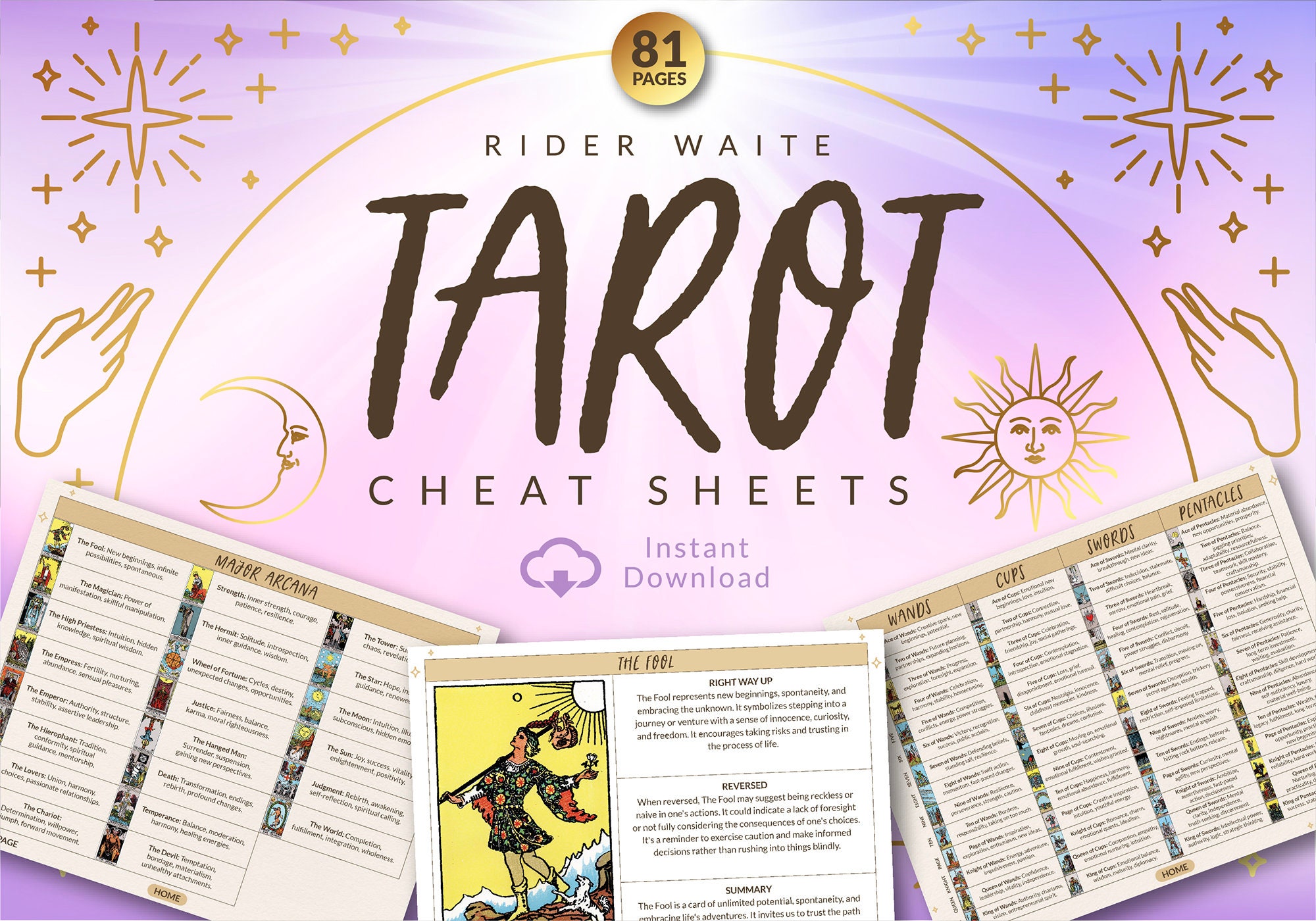 Tarot Card Cheat Sheets Raider Waite Spiritual Cards Self Care Digital ...