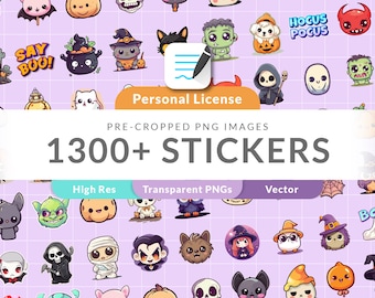 Spooky Halloween Mega Bundle 1300+ DIGITAL STICKERS | GoodNotes | Digital Planner Stickers | Pre-cropped PNGs | Vector