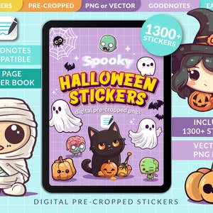 Spooky Halloween Mega Bundle 1300+ DIGITAL STICKERS | GoodNotes | Digital Planner Stickers | Pre-cropped PNGs | Vector