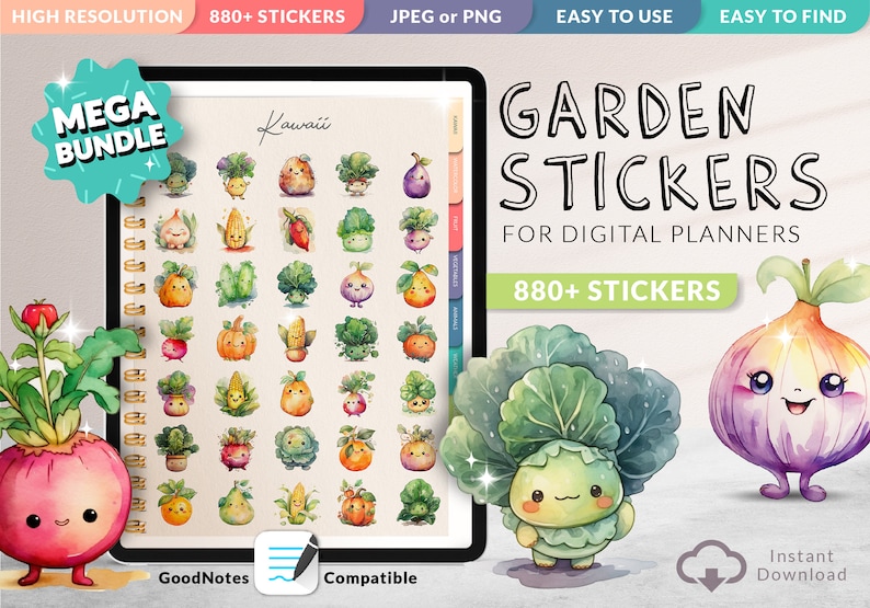Garden Theme 880+ DIGITAL STICKERS | Digital Planner Stickers | Pre-cropped Gardening Stickers image 2