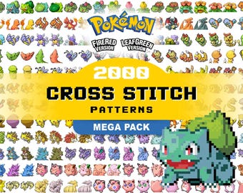2000 Pokémon Cross Stitch Patterns | Fire Red Leaf Green | Gamer | Digital PDF