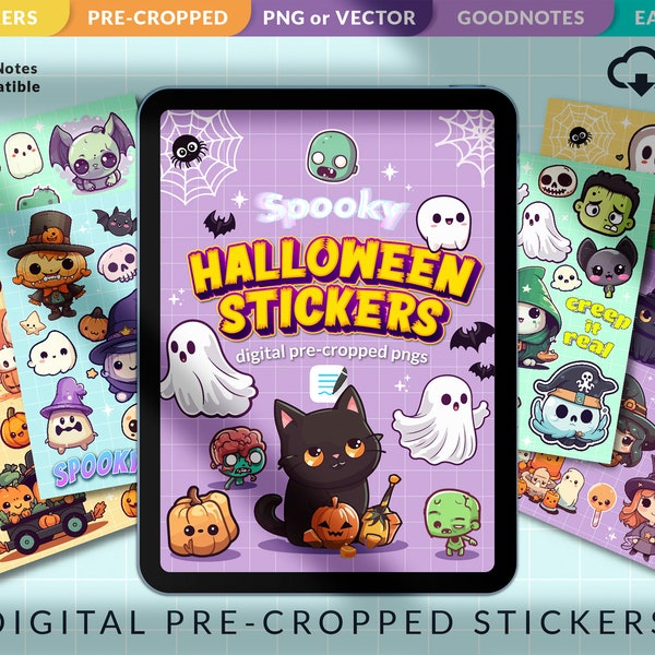 Spooky Halloween Aesthetic 140+ DIGITAL STICKERS | GoodNotes | Digital Planner Stickers | Pre-cropped PNGs | Vector Art