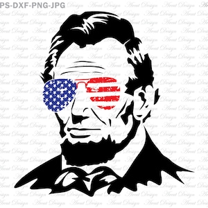 Presidente Abraham Lincoln Gafas de sol Merica 4 de julio Svg Dxf Eps Png Jpg Silueta Cameo Cricut Cut File, Día de los Presidentes Svg, Archivo vectorial