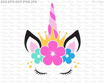 Unicorn Crown Svg, Unicorn head Svg, Unicorn girl Svg, Unicorn Face Floral SVG, Unicorn SVG, Svg Files For Cricut, Svg for Silhouette Cameo