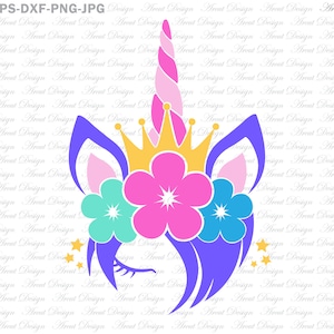 Unicorn Girl verjaardag kroon bloem Svg, Unicorn hoofd Svg, Unicorn meisje Svg, Unicorn gezicht Svg, Unicorn Svg, voor Cricut en silhouet, Vector