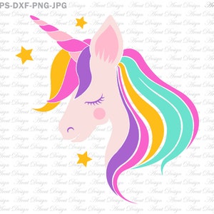 Unicorn hoofd Svg, Unicorn meisje Svg, Unicorn gezicht Svg, Unicorn Svg, verjaardag Svg, Svg-bestanden voor Cricut en silhouet, Rainbow Unicorn Svg