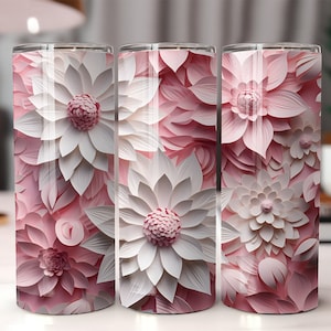 3D Pink Flowers Tumbler Wrap, 20 oz Skinny Tumbler Sublimation Design, Straight & Tapered Tumbler Wraps, PNG file formats