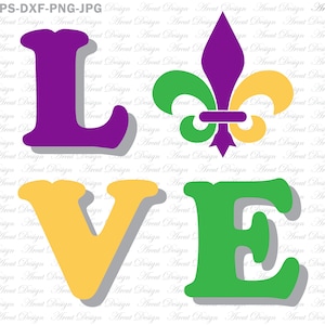 ラブ マルディグラ シャドウ SVG、ラブ SVG、フルール ド リス SVG、ルイジアナ SVG、マルディグラ シャツ、マルディグラ カット ファイル、ファット チューズデー SVG、SVG ファイル