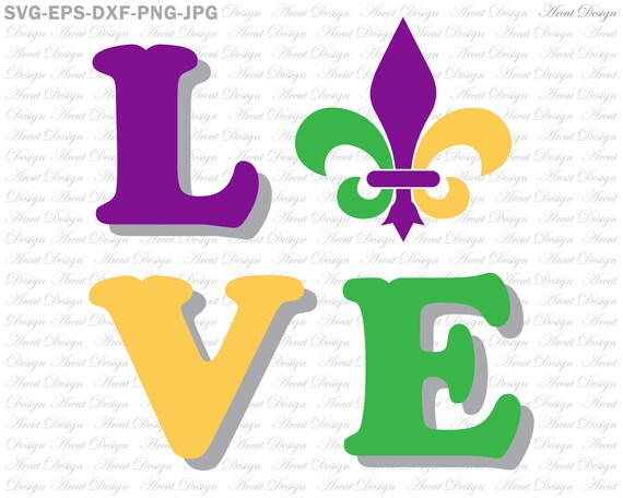 Love Mardi Gras With Shadow Svg Love Svg Fleur De Lis Svg Etsy