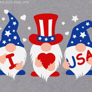 I Love USA 4th of July Gnomes SVG, Independence Day Patriotic Gnomes Clipart American USA Flag Svg Dxf Cut files for Cricut Png dxf Jpg file