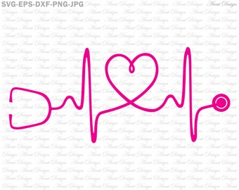 Nurse SVG, Heartbeat SVG, Nursing Svg, Doctor SVG, Healthcare Svg, Stethoscope Svg, Cricut Files, Silhouette File svg eps png jpg dxf files