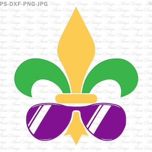 フルール ド リス フェイス サングラス Svg、フルール ド リス SVG、マルディグラ SVG、フルール ド リス、フルール ド リス クリップアート、クリカット用 SVG ファイル、脂肪火曜日 SVG