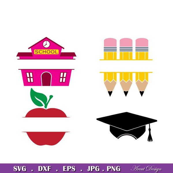 4 monograms school item Svg, Back to school Svg, Teacher Svg, Designs for Cricut and Silhouette Cameo, School Svg, Svg Eps Dxf Png Jpg files