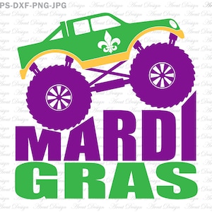 マルディグラ モンスター トラック SVG、マルディグラ SVG、モンスター トラック SVG、マルディグラ カット ファイル、マルディグラ、フルール ド リス SVG、ファット チューズデー SVG、SVG ファイル