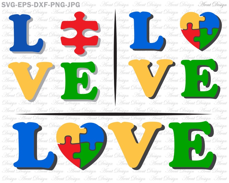 Download 3 Files Love Autism Svg Svg files for cricut autism | Etsy