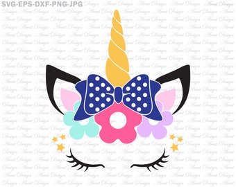 Unicorn Bow Girl Svg, Birthday Svg, Unicorn Svg, Unicorn girl Svg, Desings Svg, For Cricut and Silhouette Cameo, Floral Svg, Clipart Svg