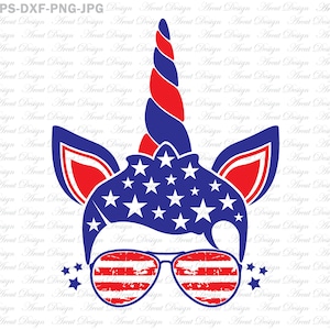 4 de julio SVG, unicornio Svg, patriótico svg, cuatro de julio svg, unicornio cara svg, día de la independencia svg, américa svg, bandera americana svg, SVG