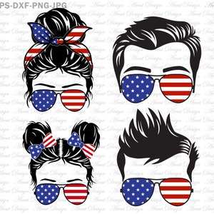 4 de julio Desordenado Bun Hair Family Kid Life SVG, American Patriotic Mom Bun Hair Sunglasses Headband Mom Life, svg files for cricut, Svg file