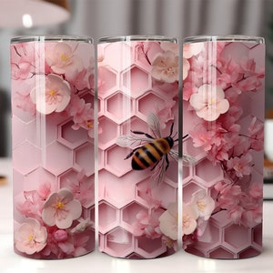 3D Pink Honeycomb Flowers Tumbler Wrap, 20 oz Skinny Tumbler Sublimation Design, Straight & Tapered Tumbler Wraps, PNG file formats
