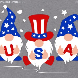 4th of July Gnomes SVG, Independence Day Patriotic Gnomes Clipart American USA Flag Svg Dxf Cut files for Cricut and Silhouette Png Jpg file