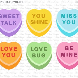 Konversations-Herzen SVG-Bundle: Valentinstag Candy Clip Art (30 Dateiformate)