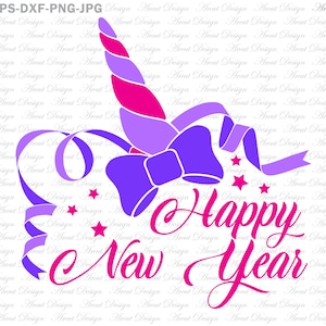Feliz Año Nuevo 2024 Unicornio Svg, Año Nuevo 2024 svg, archivos cortados SVG, archivo svg para Cricut, unicornio cricut, archivo Bow svg, imágenes prediseñadas de año nuevo