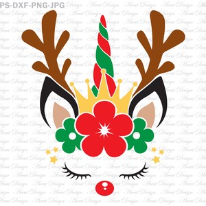 Weihnachten Rendeer Einhorn Krone Svg, Einhorn Kopf Svg, Einhorn Mädchen Svg, Einhorn Gesicht Svg, Weihnachten Svg, Einhorn SVG, Svg Dateien für Cricut